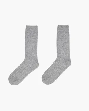 CASHMERE RIBBED SOCK IN GREY HEATHER