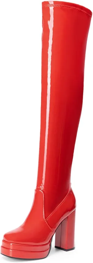 DREAM PAIRS Women's Platform Over The Knee Thigh High Boots Chunky High Heels Square Toe Long Fall Y2K Gogo Boots DREAM PAIRS Women's Platform Over The Knee Thigh High Boots Chunky High Heels Square Toe Long Fall Y2K Gogo Boots