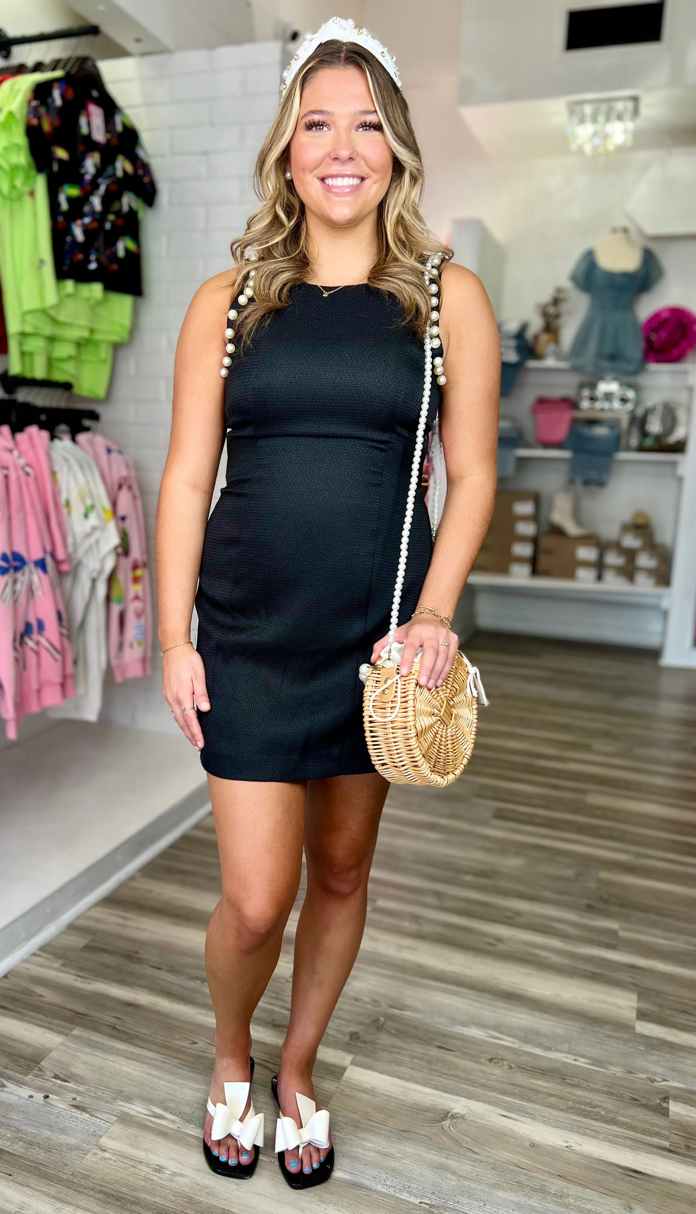 Emersyn Pearl Sleeveless Dress - Black