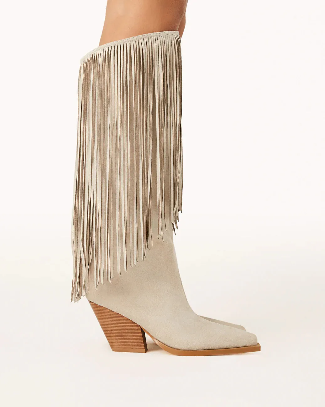 Evette Tassel Cowboy Boot | Cream Suede