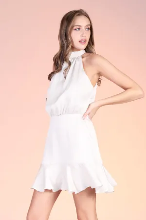 Hammered Satin Flare Halter Dress