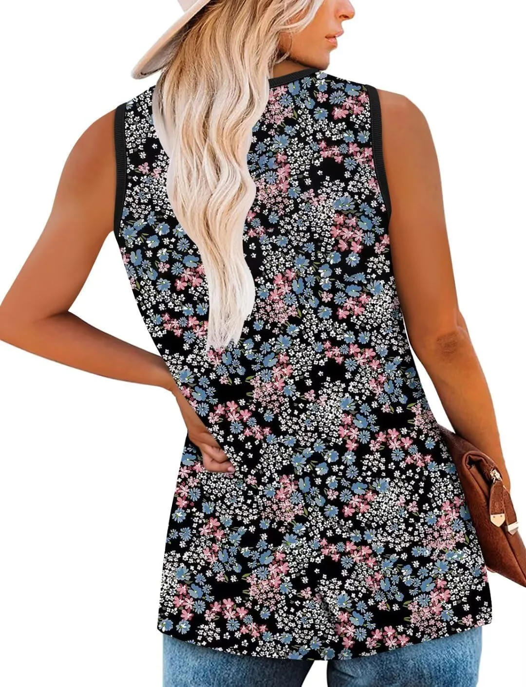 KISSMODA Womens Flora Print Tank Tops Ribbed Summer Shirt Sleeveless Summer Casual Women Blouses（S-3XL）