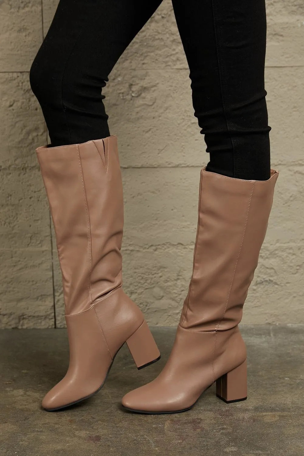 Persuasion Block Heel Knee High Boots