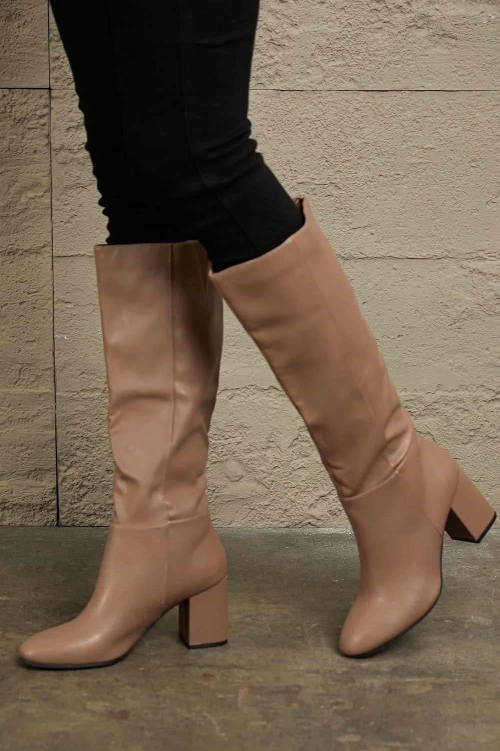 Persuasion Block Heel Knee High Boots