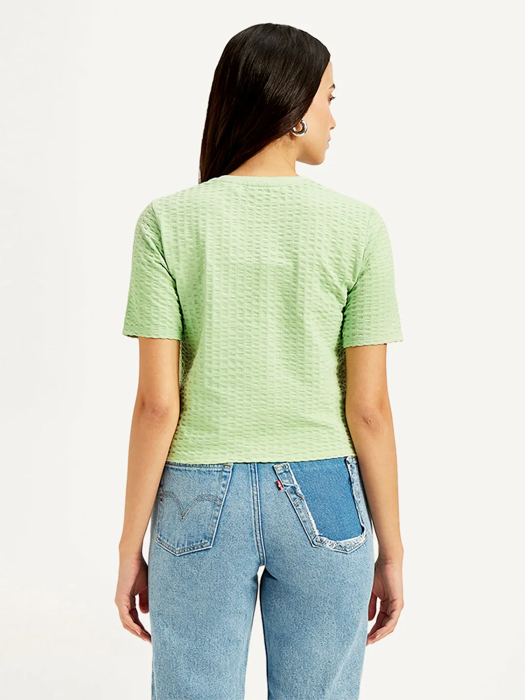 Women's Textured Light-Green Crew Neck Top